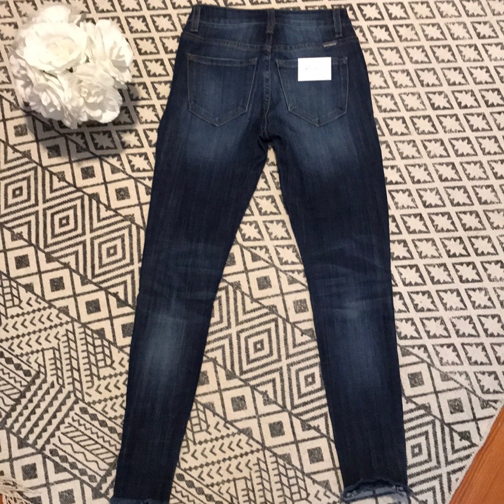 Medium Rise Distressed Dark Wash Jeans - Picture 7 of 8